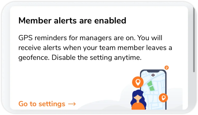 Geofence member alerts widget on mobile