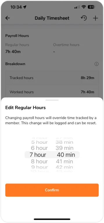 Editing payroll hours on mobile