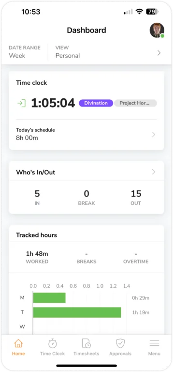 Dashboard overview on mobile