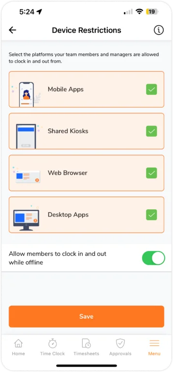 Device restrictions on mobile