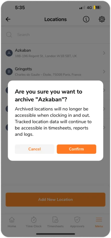 Archive existing location prompt on mobile