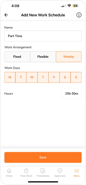 add new work schedule on mobile