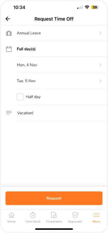 request time off as a member on mobile