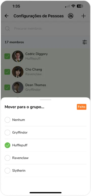 selecionar membros em massa para mover grupo