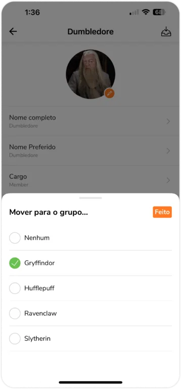 Mover membro para outro grupo pelo perfil