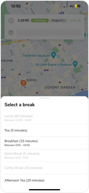 Selecting break on Mobile