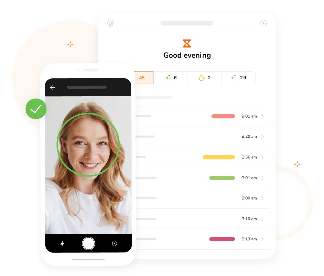 Timbratura d'entrata con il riconoscimento facciale di una ragazza tramite mobile.