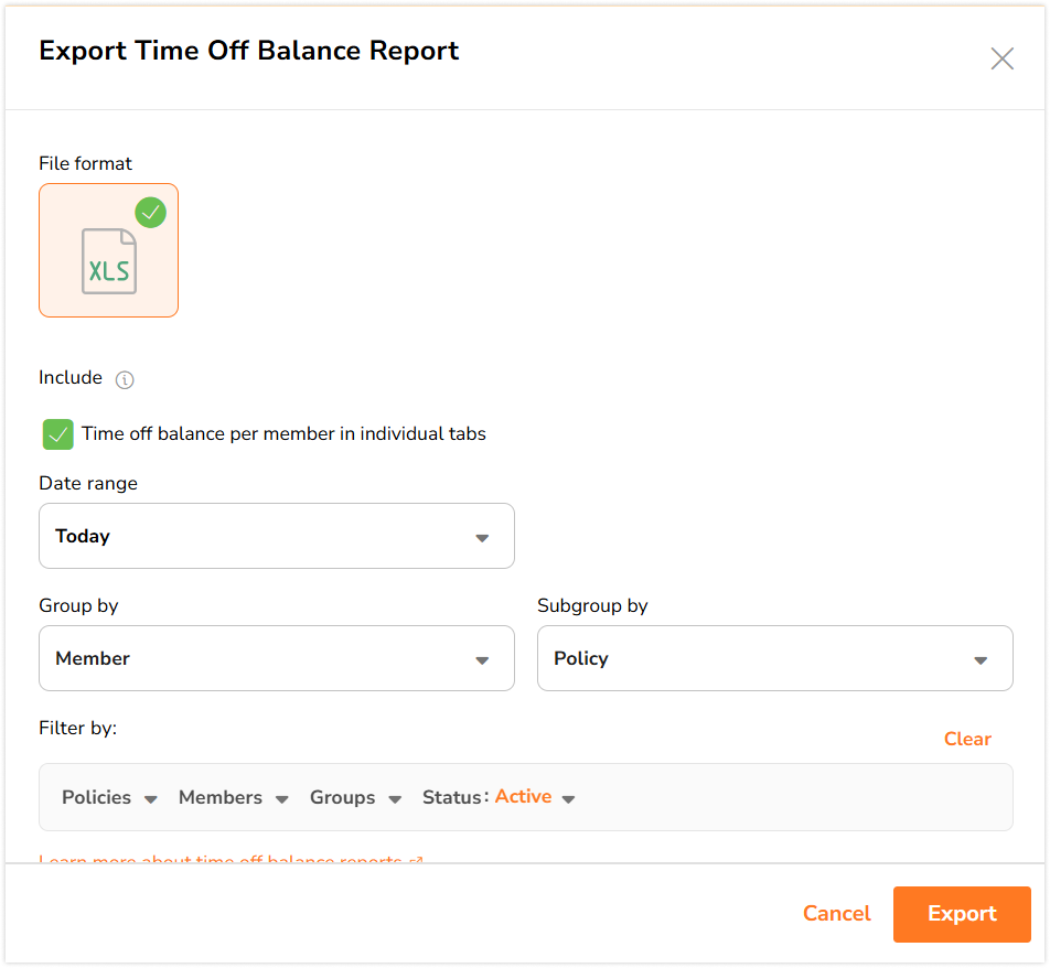 Leave balance export side bar