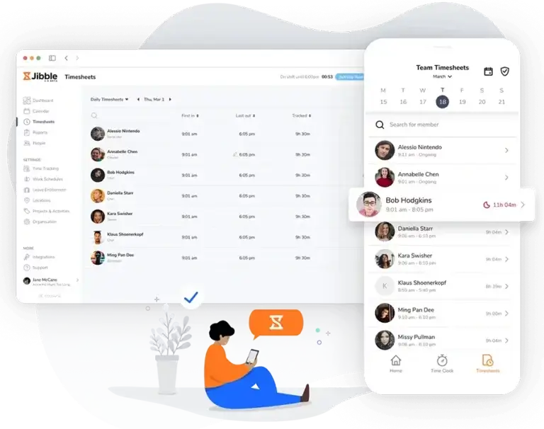 Timesheet accurati del team su desktop, tablet e mobile.