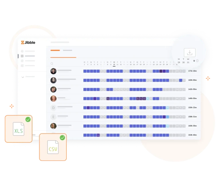 Timesheet esportabili in formato Excel o CSV.