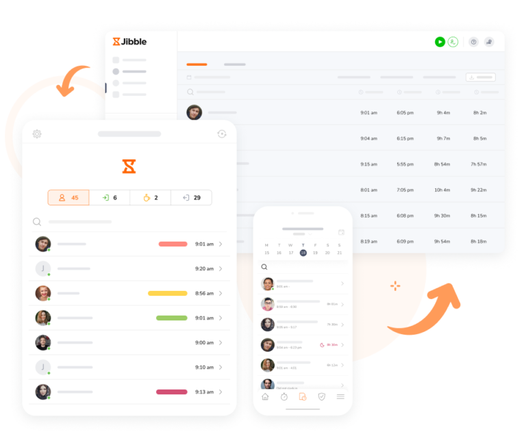 Timbrature dettagliate con timesheet completi del team.