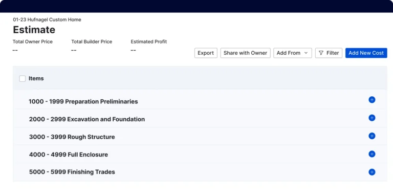 BuilderTrend Estimating Dashboard