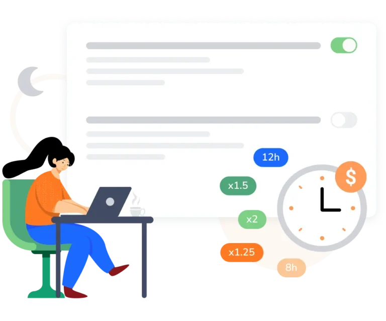 System do ewidencji nadgodzin Jibble pozwalaj na ustawienie różnych stawek mnożnikowych dla różnych nadgodzin.