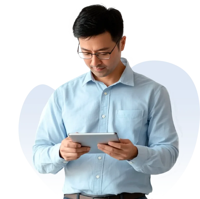 Man looking at a tablet