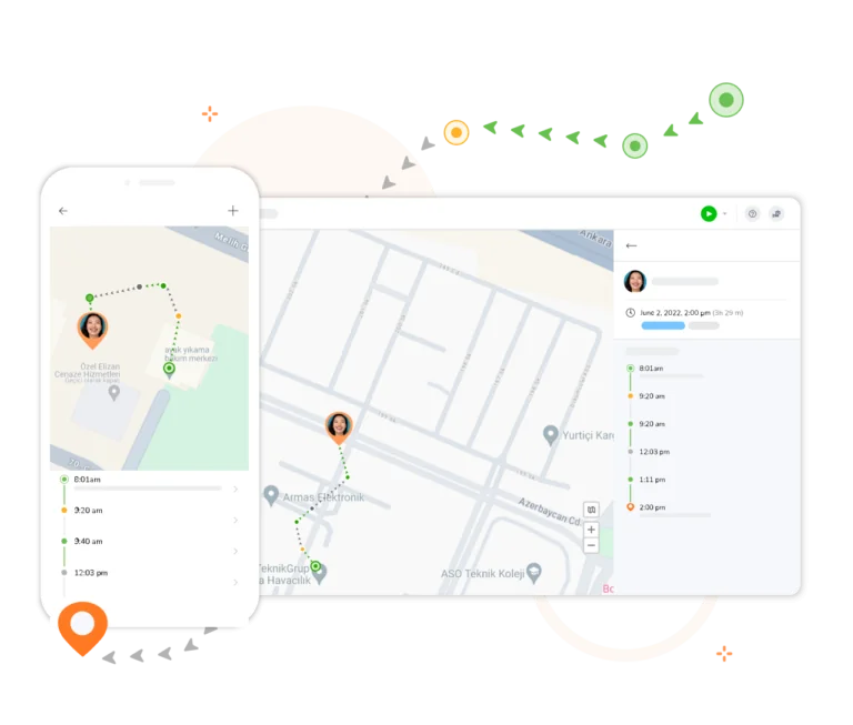 Monitorowanie lokalizacji pracowników i tras ich ruchu na mapie, na telefonie i komputerze