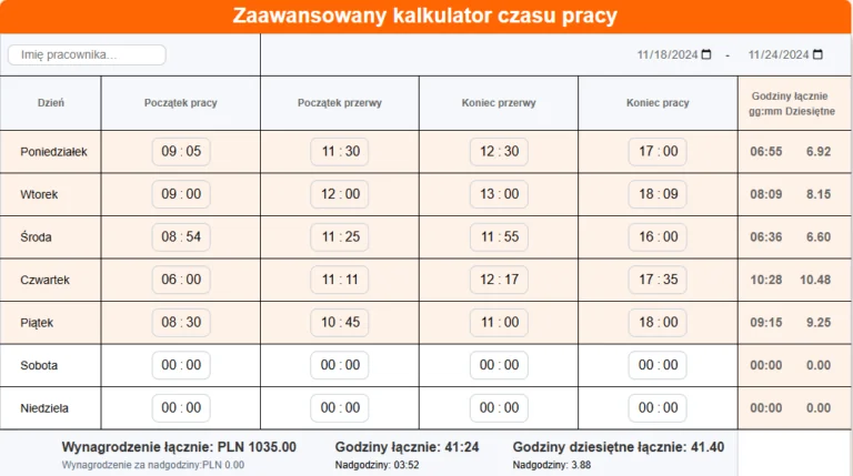 Darmowy kalkulator godzin pracy Jibble.