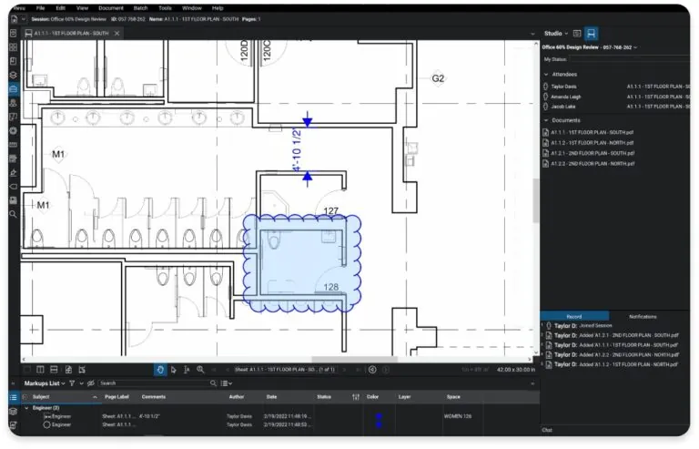 View of Bluebeam mark-up tool