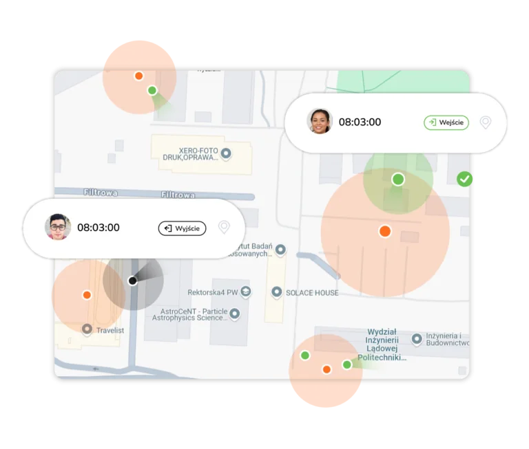 Monitorowanie położenia GPS pracowników i wirtualne ogrodzenia.