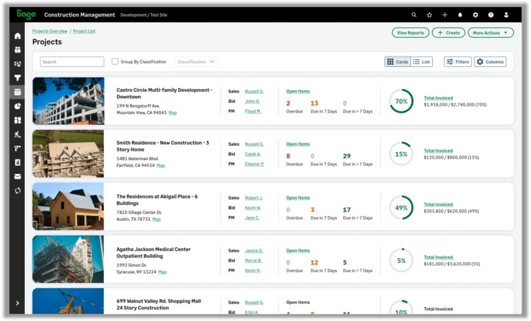 sage construction management project performance view