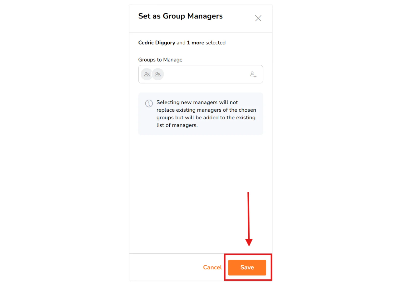 Save button under group managers sidebar