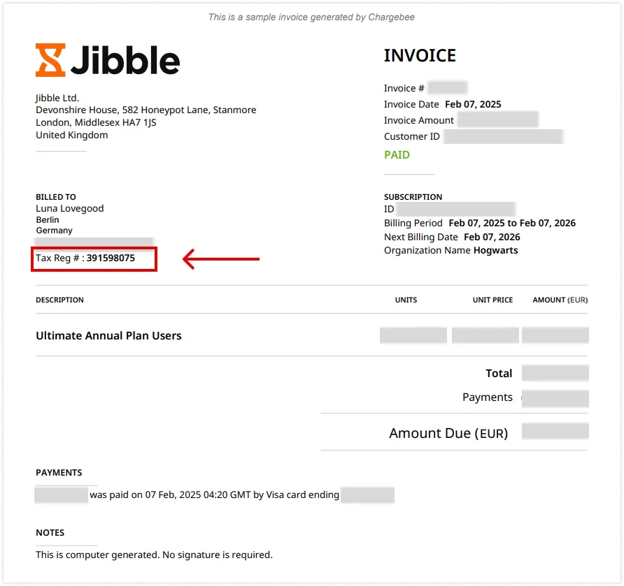 VAT number on invoice