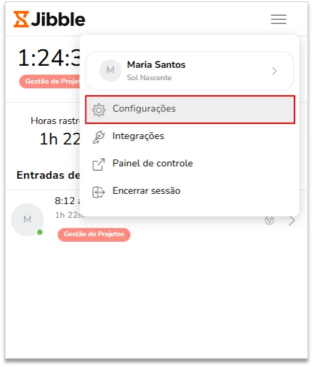 Aba de configurações na extensão do Chrome