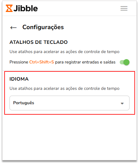 Seletor de idioma nas configurações da extensão do Chrome