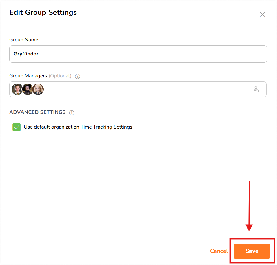 Save button under group settings